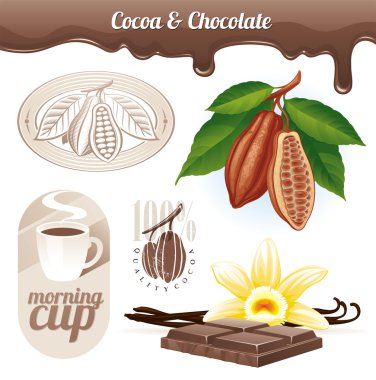 Vector set - Cocoa beans and chocolate clipart