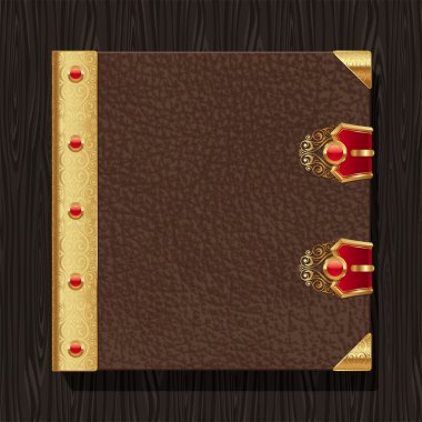 Leather vintage hardcover of a book with golden decorative elements clipart