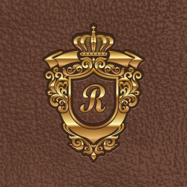 Vector illustration - golden royal coat of arms embossing on a leather clipart