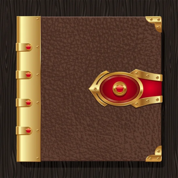 Revêtement rigide en cuir vintage d'un livre avec des éléments décoratifs dorés — Image vectorielle