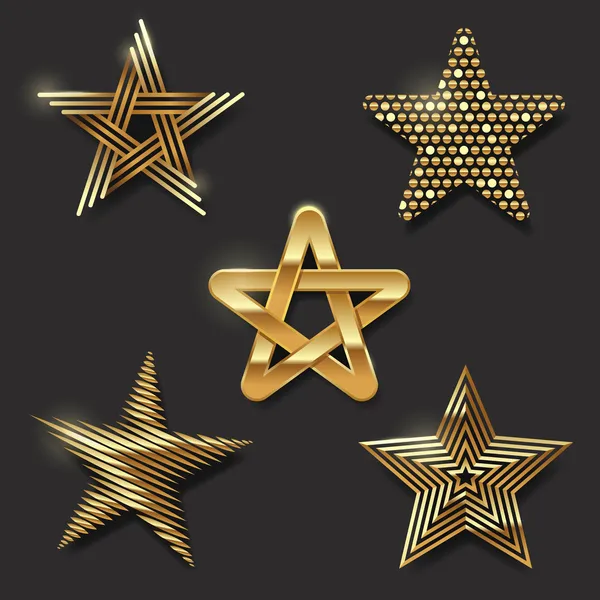 Векторный набор золотых декоративных звёзд — стоковый вектор
