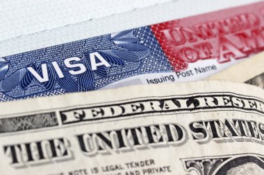European Union passport, dollars and US visa clipart