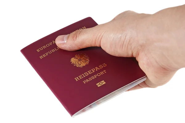 Een hand met paspoort van de Europese Unie — Stockfoto