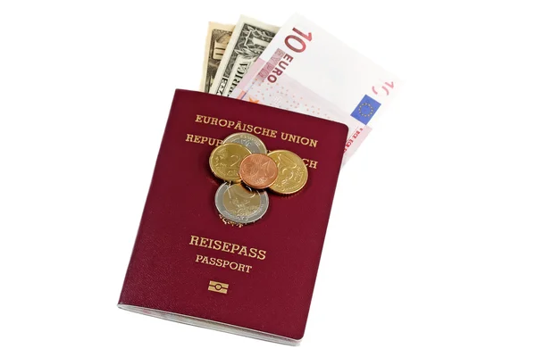 Pasaporte y dinero de la Unión Europea — Foto de Stock