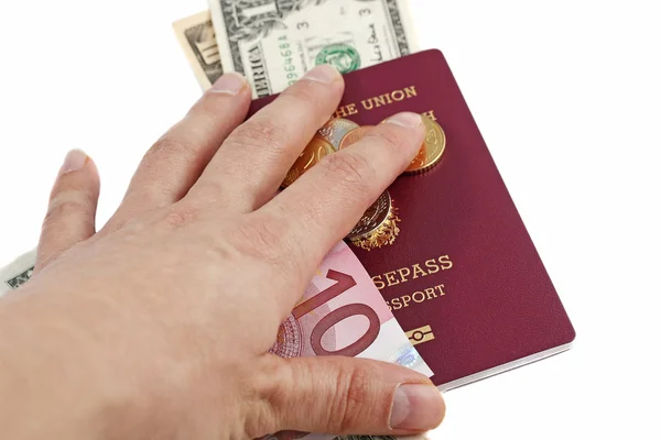 Unii Europejskiej paszport i pieniądze — Zdjęcie stockowe