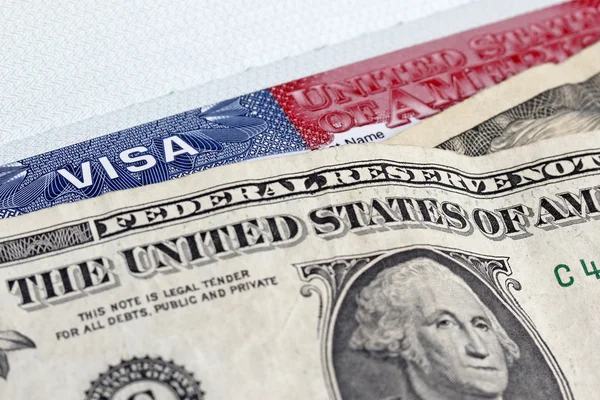 Dollars and US entry visa — Stock Photo, Image