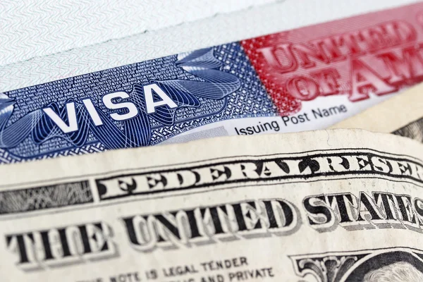 Passeport de l'Union européenne, dollars et visa américain Images De Stock Libres De Droits