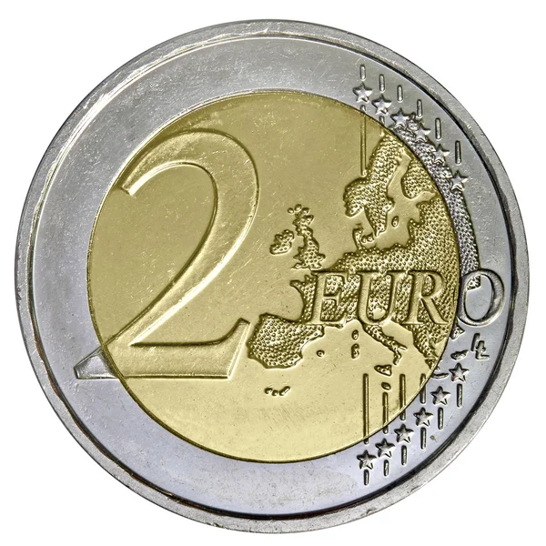 Zwei-Euro-Münze auf weißem Hintergrund — Stockfoto