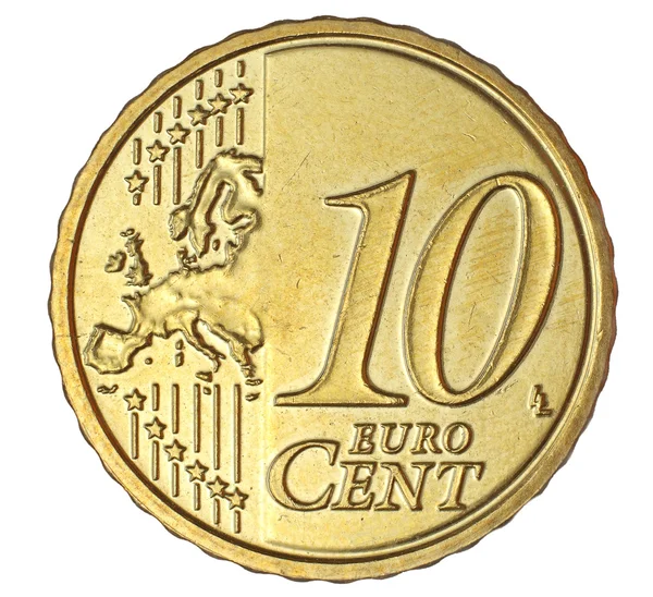 Zehn Eurocent auf weißem Hintergrund — Stockfoto
