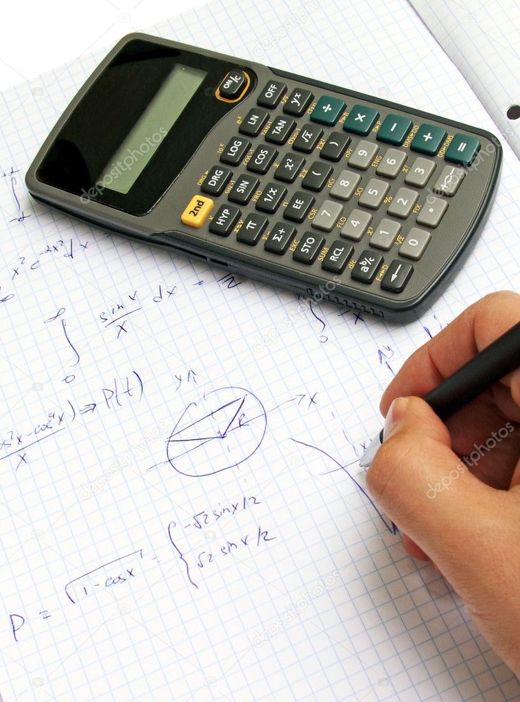 Scientific calculator on notebook paper