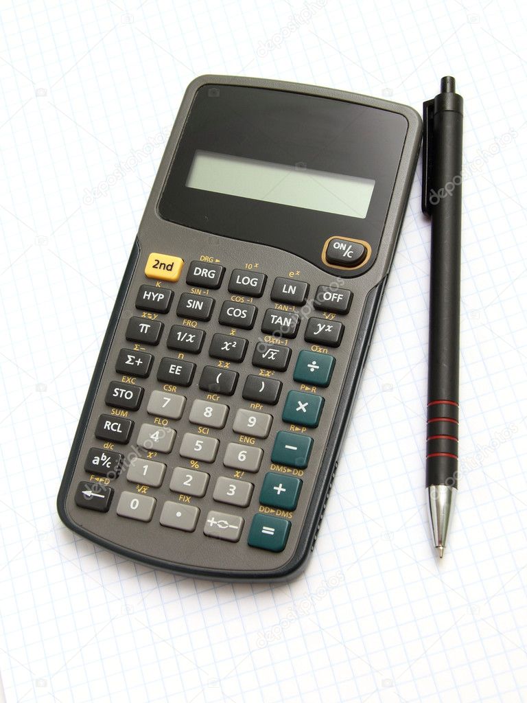 Scientific calculator and pan on notebook paper