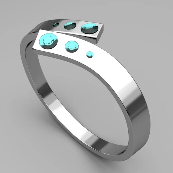 Silver ring with turquoise diamonds — Stock Photo, Image