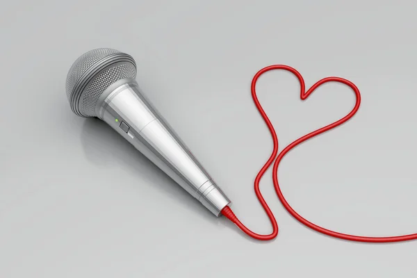 Mikrofon och rött hjärta — Stockfoto