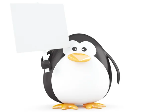 Fat penguin with empty board — Stock Photo, Image