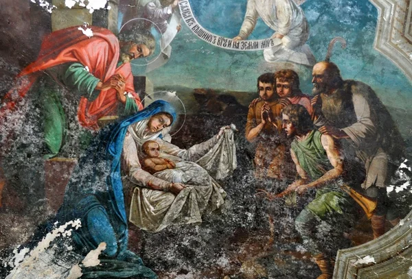 Boże Narodzenie, stary fresk — Zdjęcie stockowe