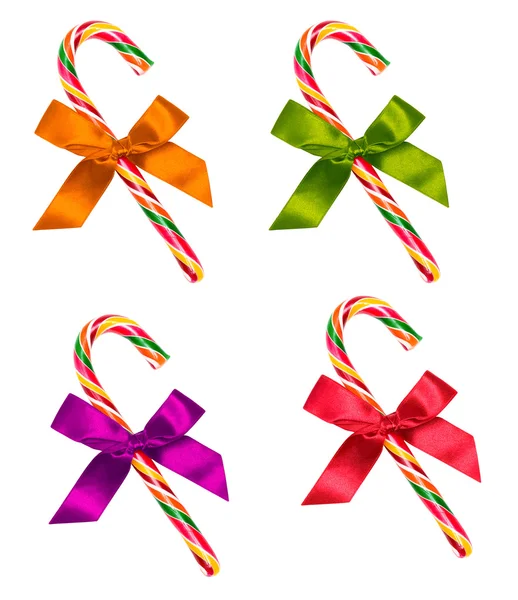 Set of candy cane with bow isolated on white — Stock Photo, Image
