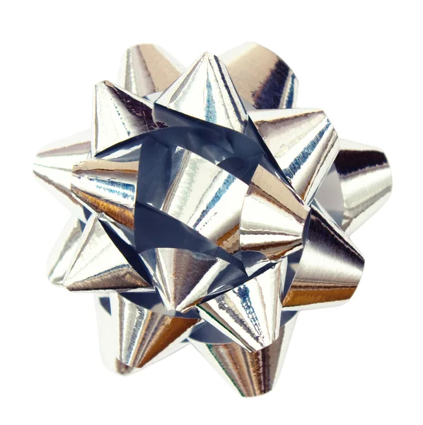 Silver bow geïsoleerd op wit, top beeld — Stockfoto