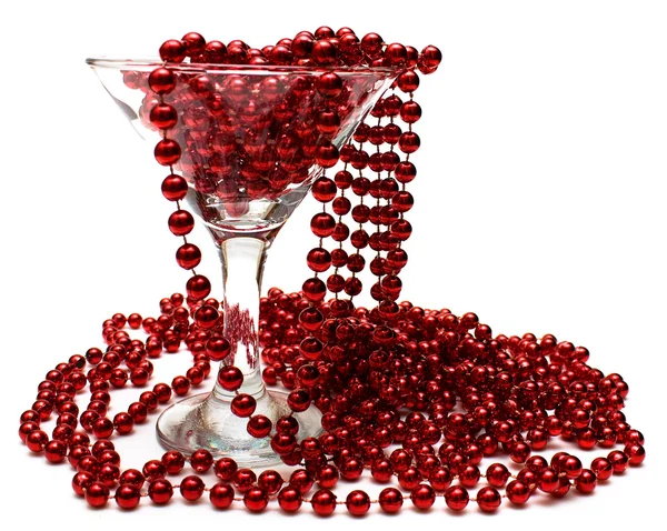 Red necklace in glass — Stock Photo, Image