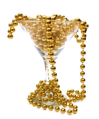 Gold necklace in glass and around it clipart