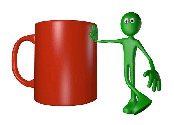 Green guy and mug — Stock Photo, Image