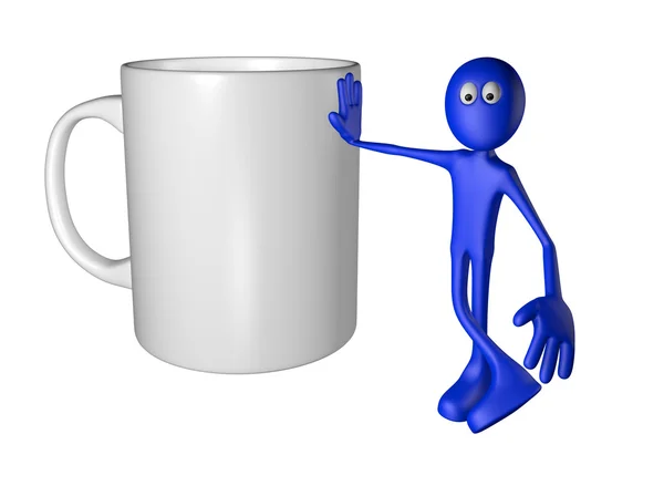 Blue guy and mug — Stock Photo, Image