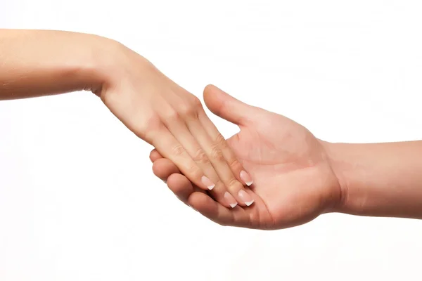 Hand in hand on white background Stock Image