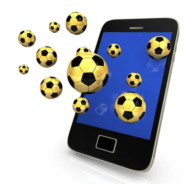 Smartphone Palloni da calcio dorati — Foto Stock