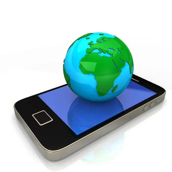 Smartphone kék zöld Globe — Stock Fotó