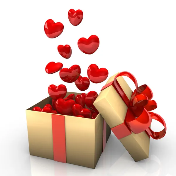 Gift With Flying Red Hearts — Stock Photo, Image