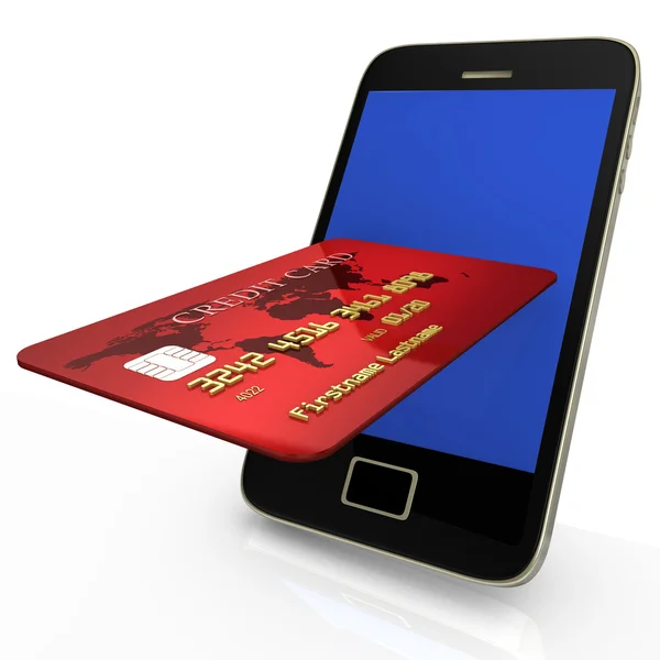 Мобильный шопинг с помощью кредитной карты — стоковое фото