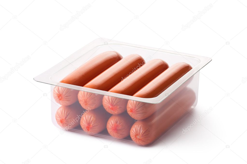 Opened pack of sausages