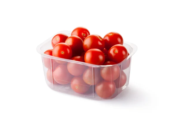 Tomates cereja em embalagens para venda a retalho — Fotografia de Stock