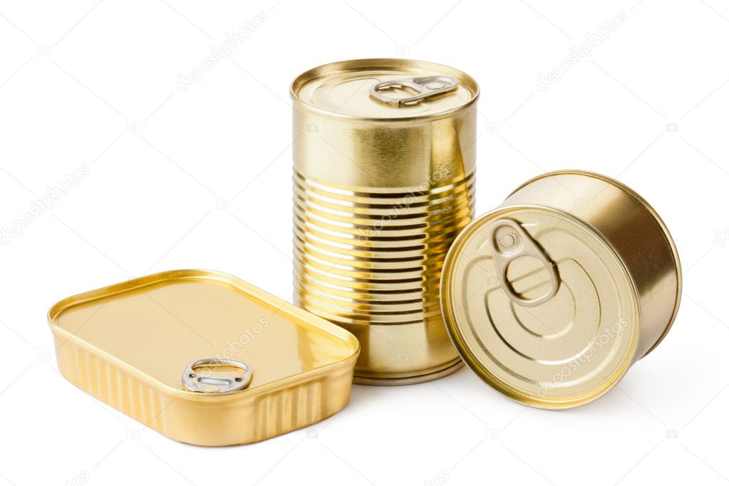 Three metallic goods can with key