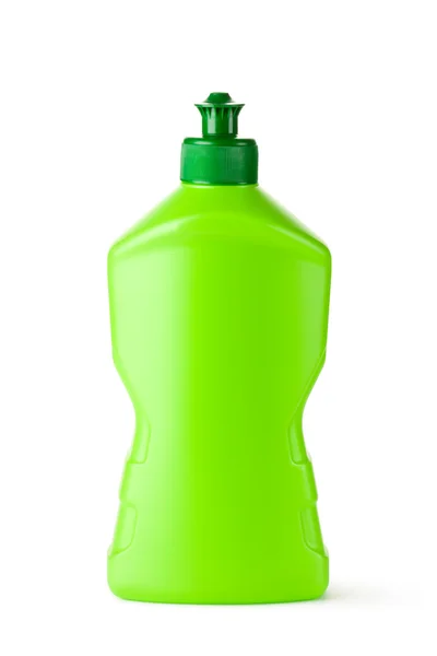 Bottiglia di plastica verde con liquido detergente — Foto Stock