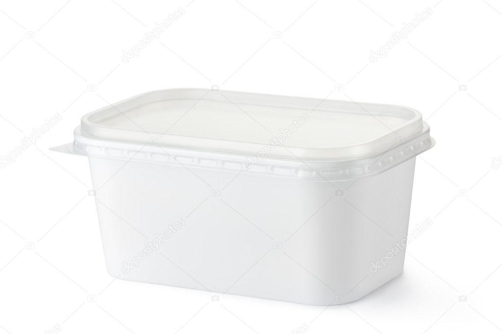 Plastic rectangular container for dairy foods Stock Photo by