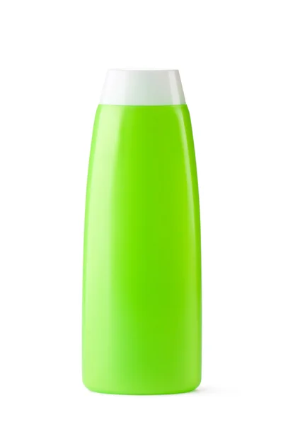Зеленая пластиковая бутылка для шампуня — стоковое фото