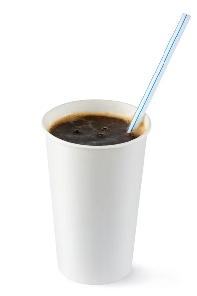 Copo descartável de cola fizzy bebida com palha — Fotografia de Stock
