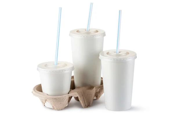 Tre tazze monouso assortiti per bevande — Foto Stock