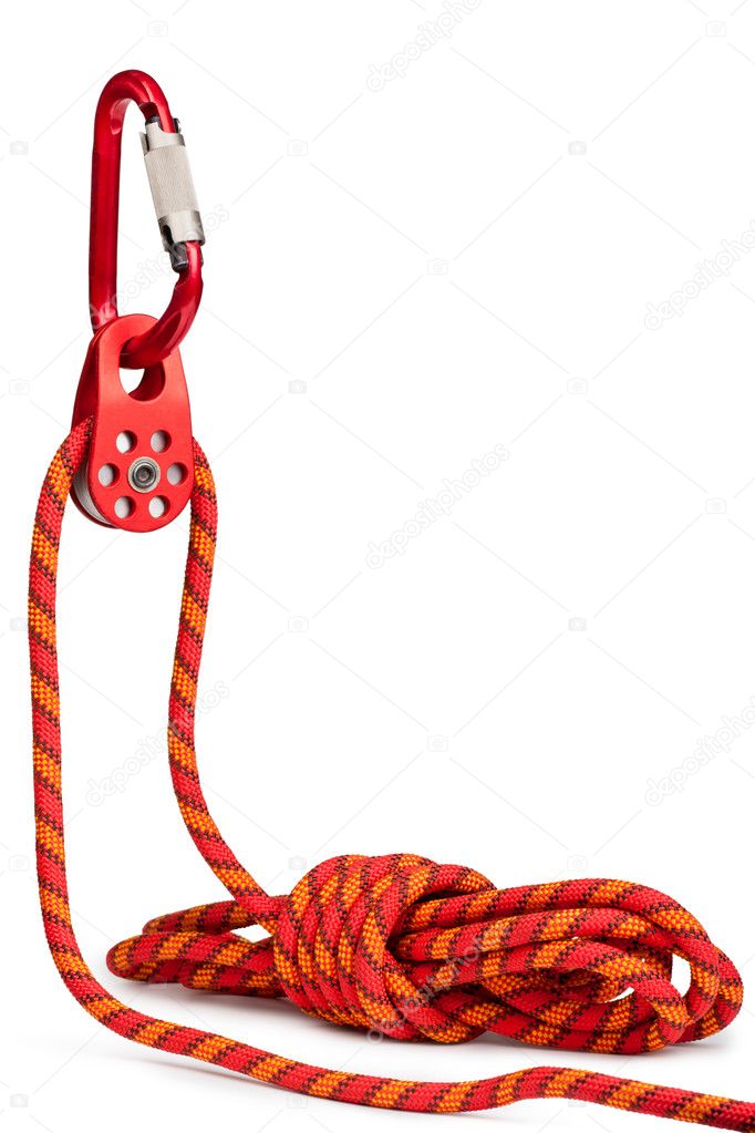 Climbing equipment - pulley, rope, carabiner