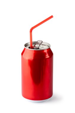 Aluminum can with the ring pull and straw clipart