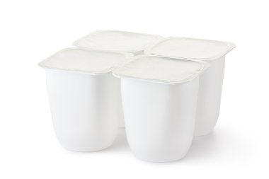 Four plastic container for dairy products with foil lid clipart