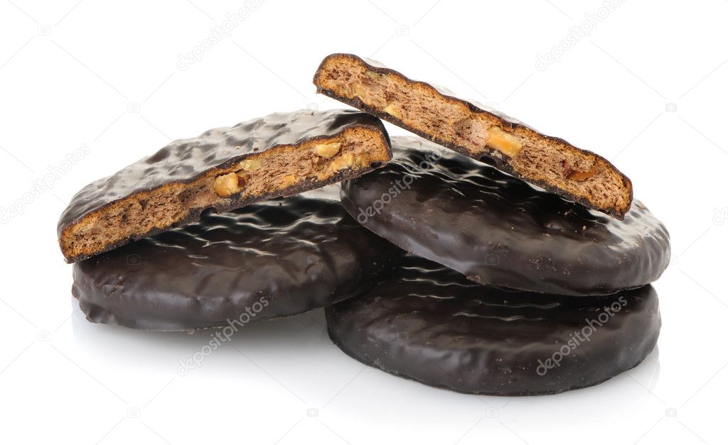 Chocolate chip cookies isolated on a white background.
