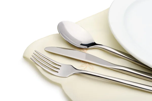 Lingură, furculiță și un cuțit se află pe servietă — Fotografie, imagine de stoc