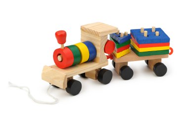 Children's wooden steam locomotive a toy clipart