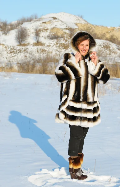 Η γυναίκα σε ένα γούνινο παλτό βιζόν — Φωτογραφία Αρχείου