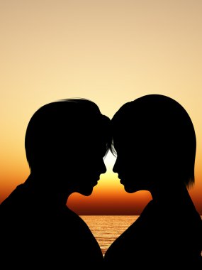 Silhouette kissing a loving couple clipart