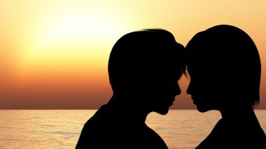 Silhouette kissing a loving couple clipart