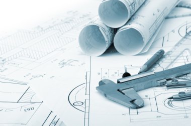 The plan industrial details, caliper, divider and a pencil clipart