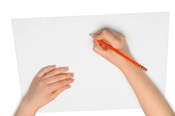 Mão com lápis vermelho — Fotografia de Stock