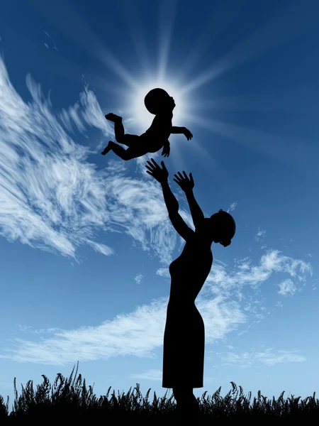Silhouette of the woman and the baby — Stock Photo, Image